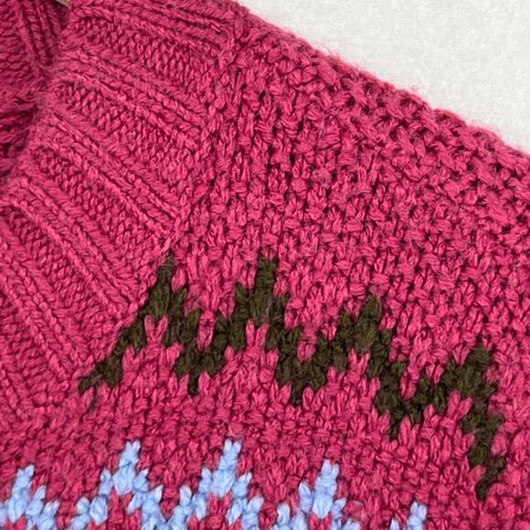 SUNDANCE Sweater PM Petite Fair Isle Thermal Cardigan Button Up Wool Blend Pink - Picture 11 of 16